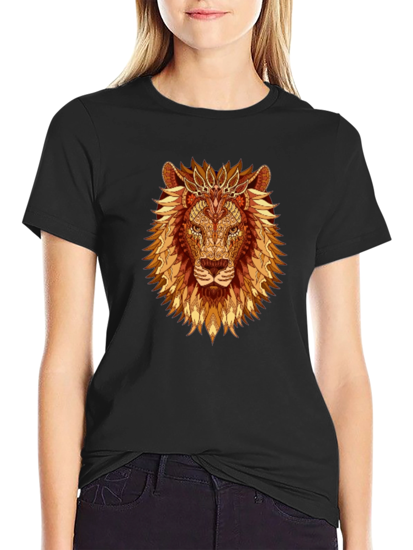 Lion Graphic Print T-Shirt - Mens Black Tee