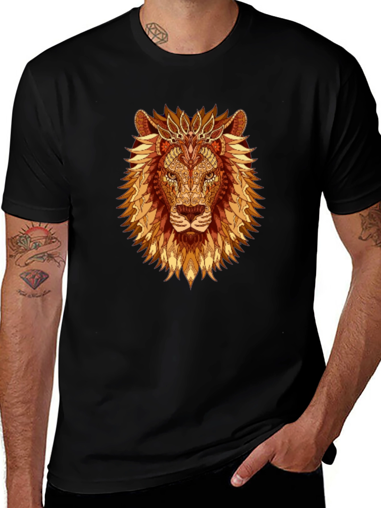 Lion Graphic Print T-Shirt - Mens Black Tee