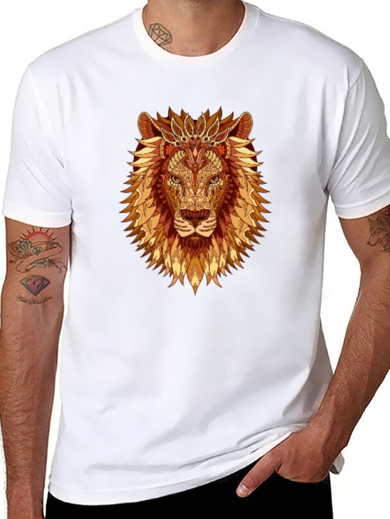 Lion Graphic Print T-Shirt - Mens Black Tee