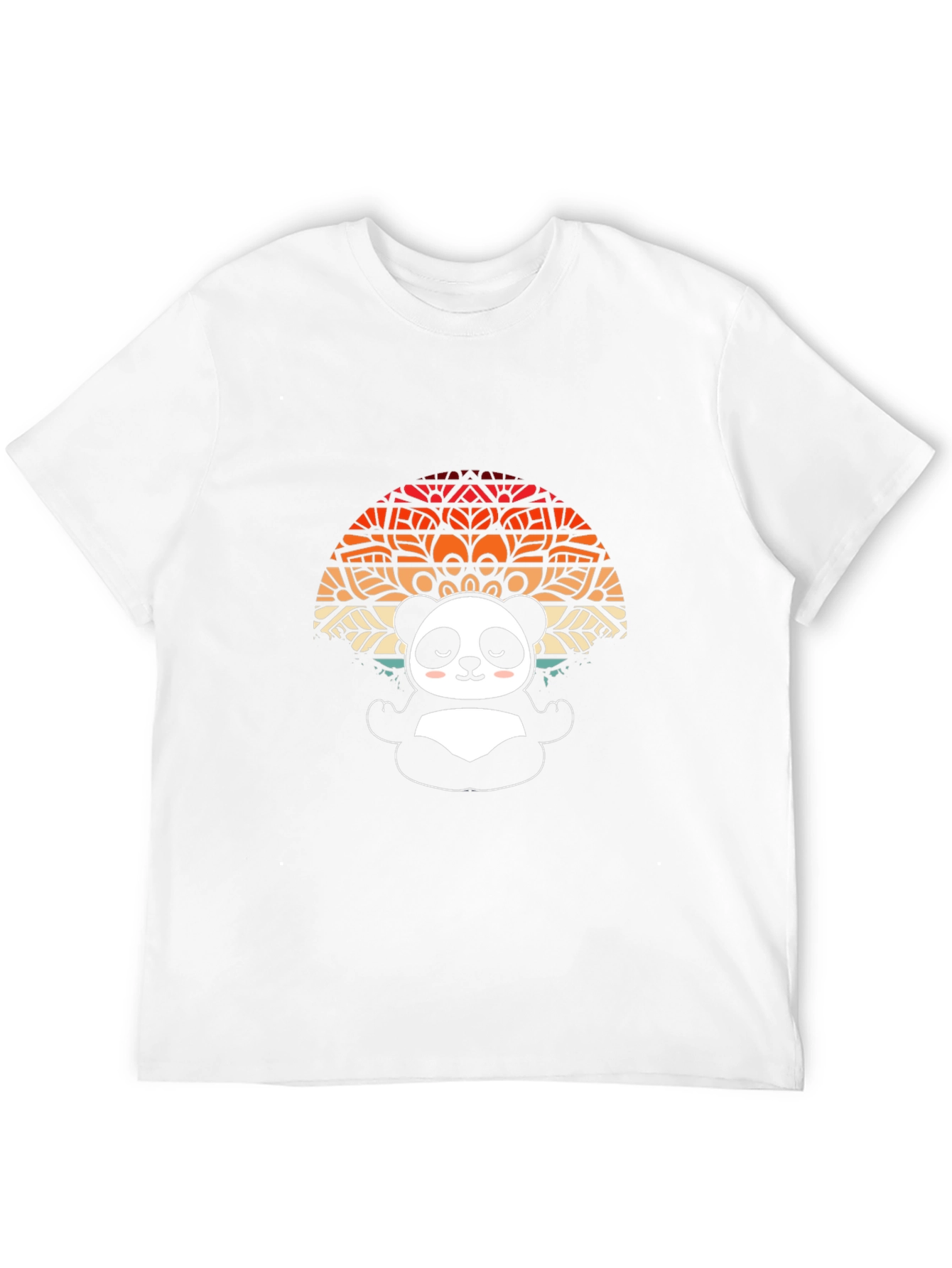 Cute Meditating Panda Mandala Black T-Shirt