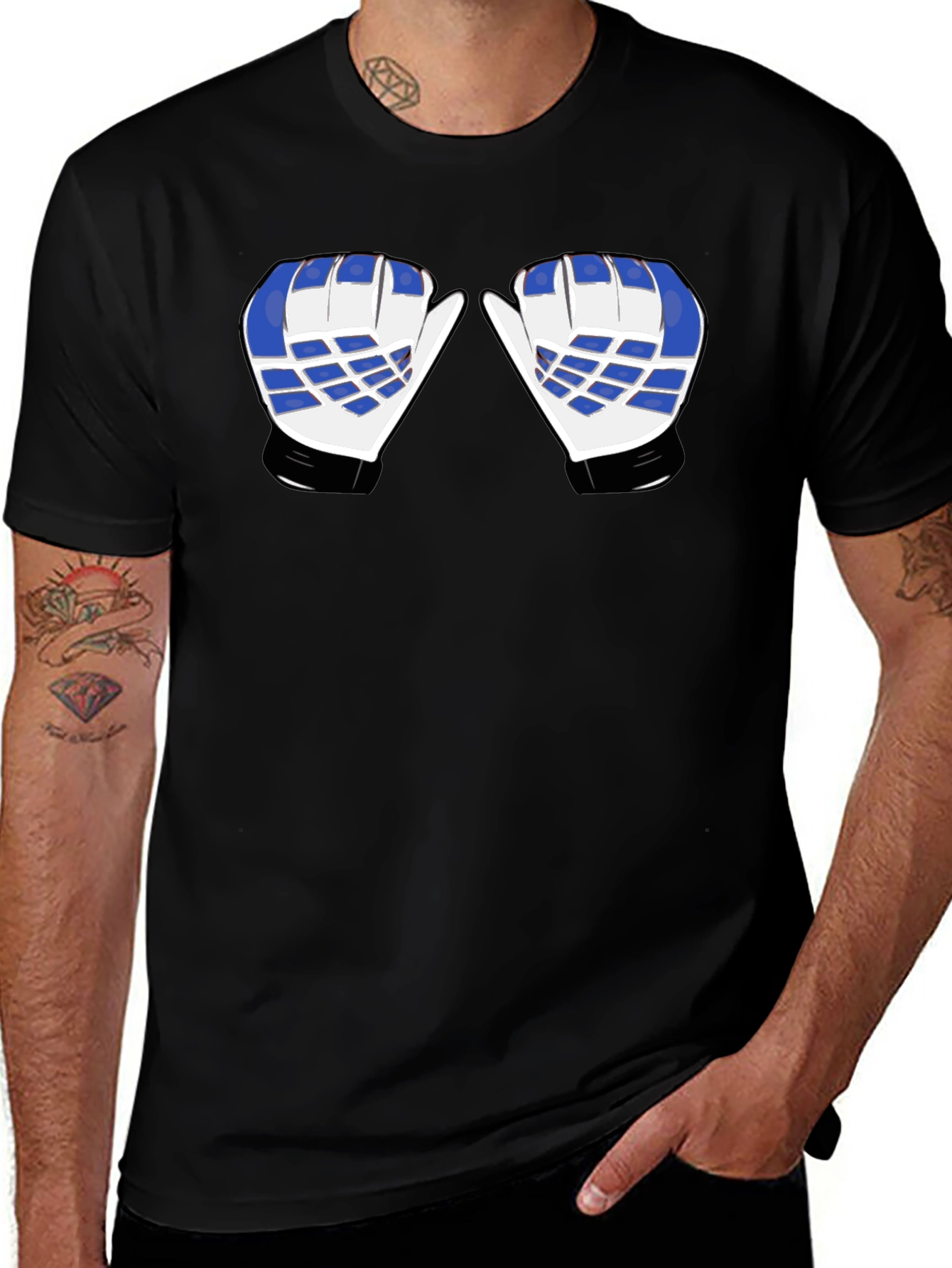Hockey Goalie Mittens Graphic Tee - Black Cotton