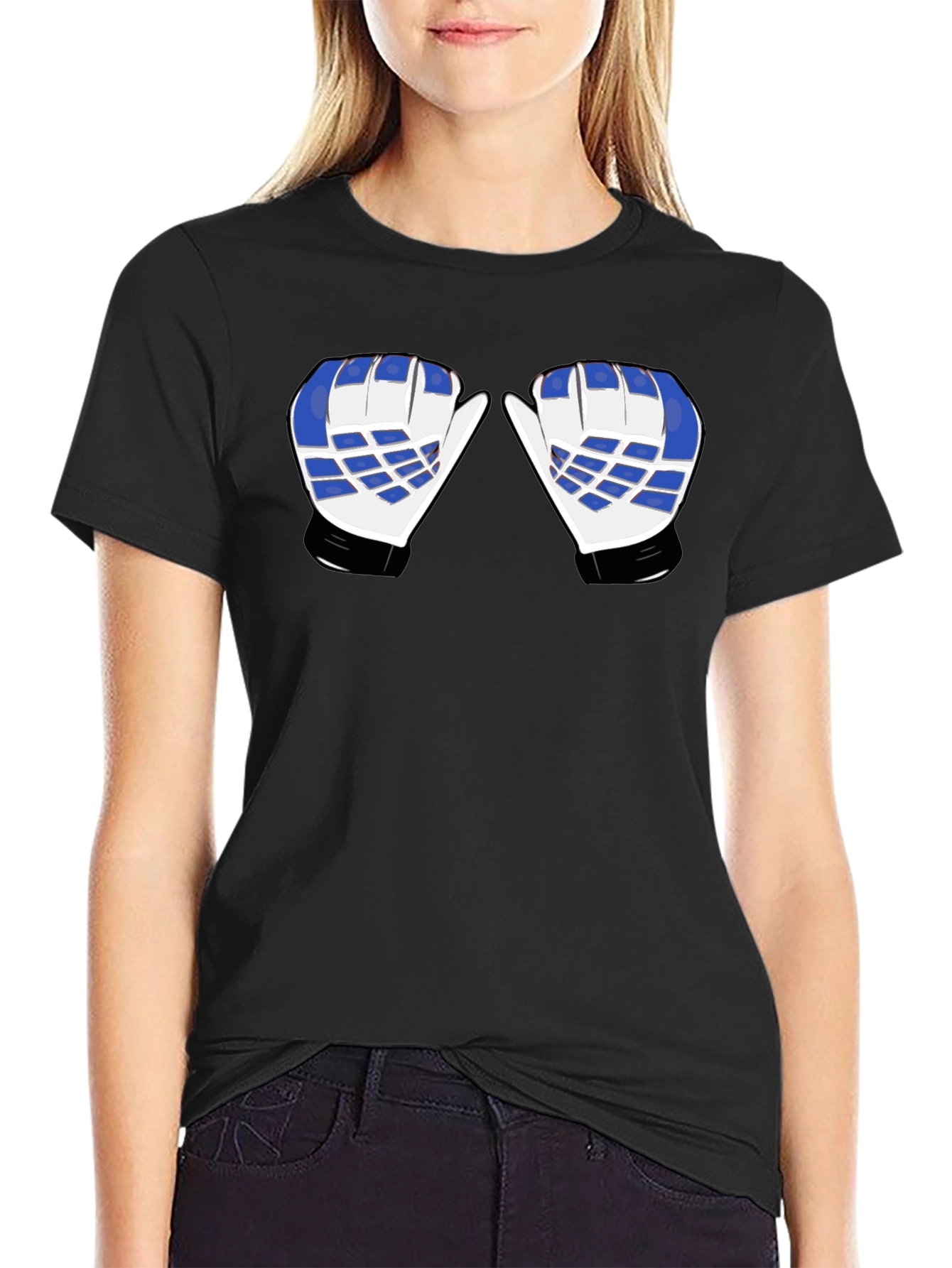Hockey Goalie Mittens Graphic Tee - Black Cotton