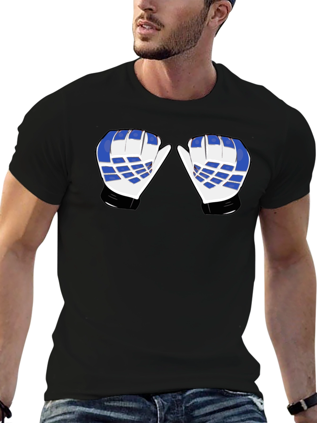 Hockey Goalie Mittens Graphic Tee - Black Cotton