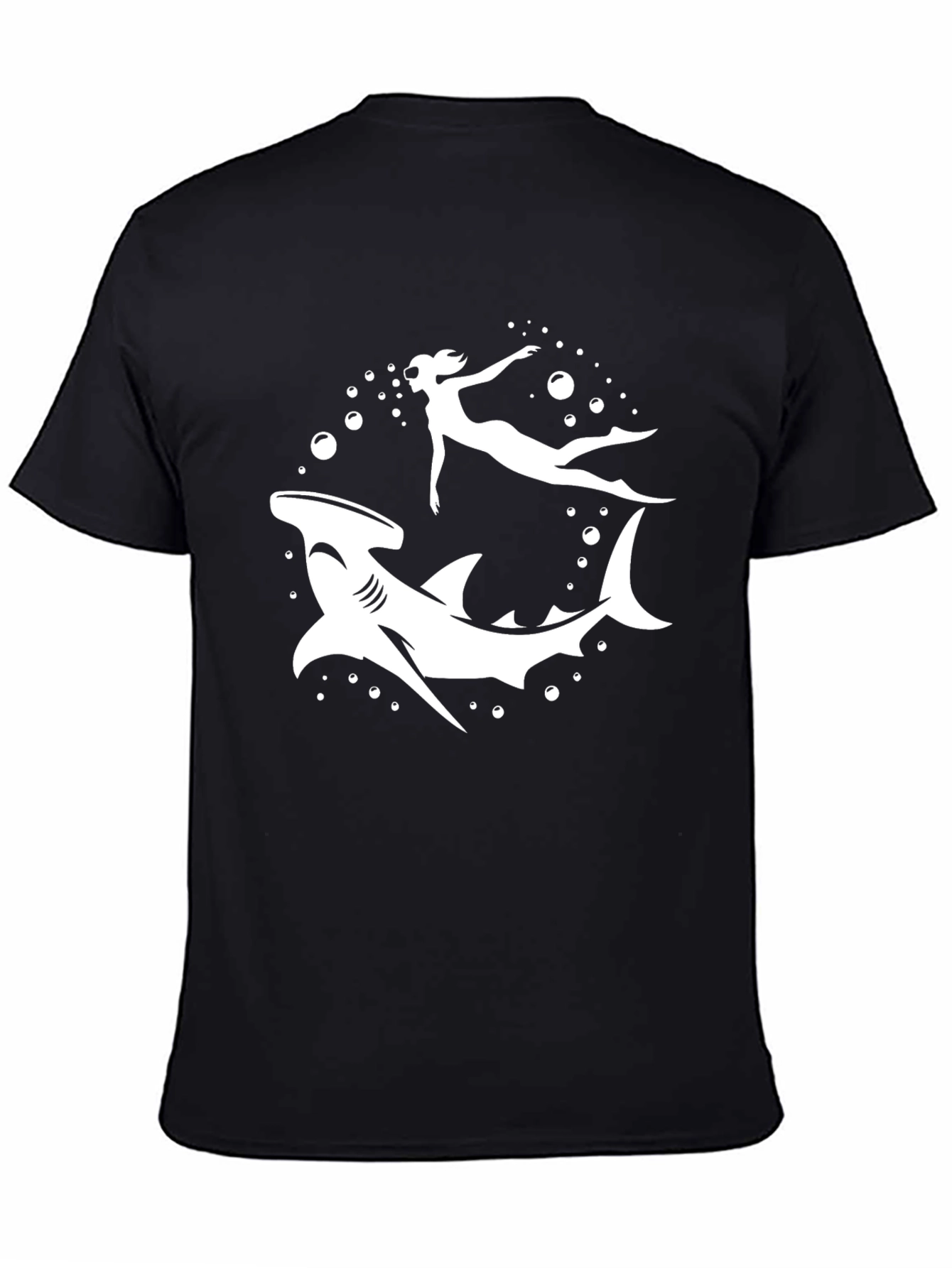 Hammerhead Shark & Diver Black Graphic T-Shirt