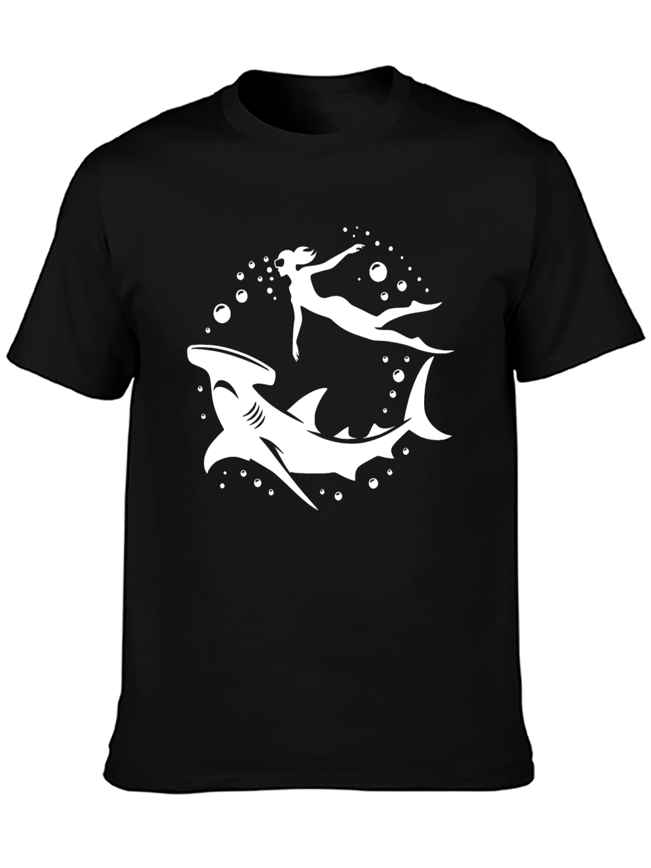 Hammerhead Shark & Diver Black Graphic T-Shirt