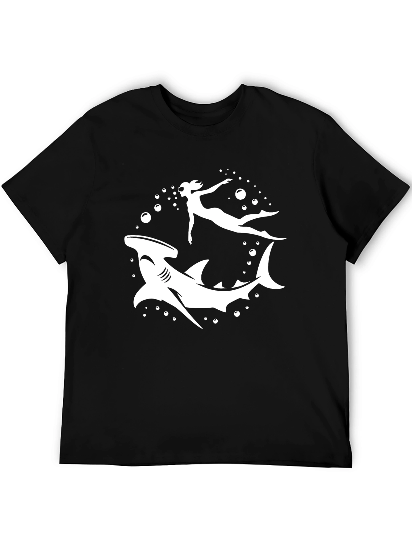 Hammerhead Shark & Diver Black Graphic T-Shirt