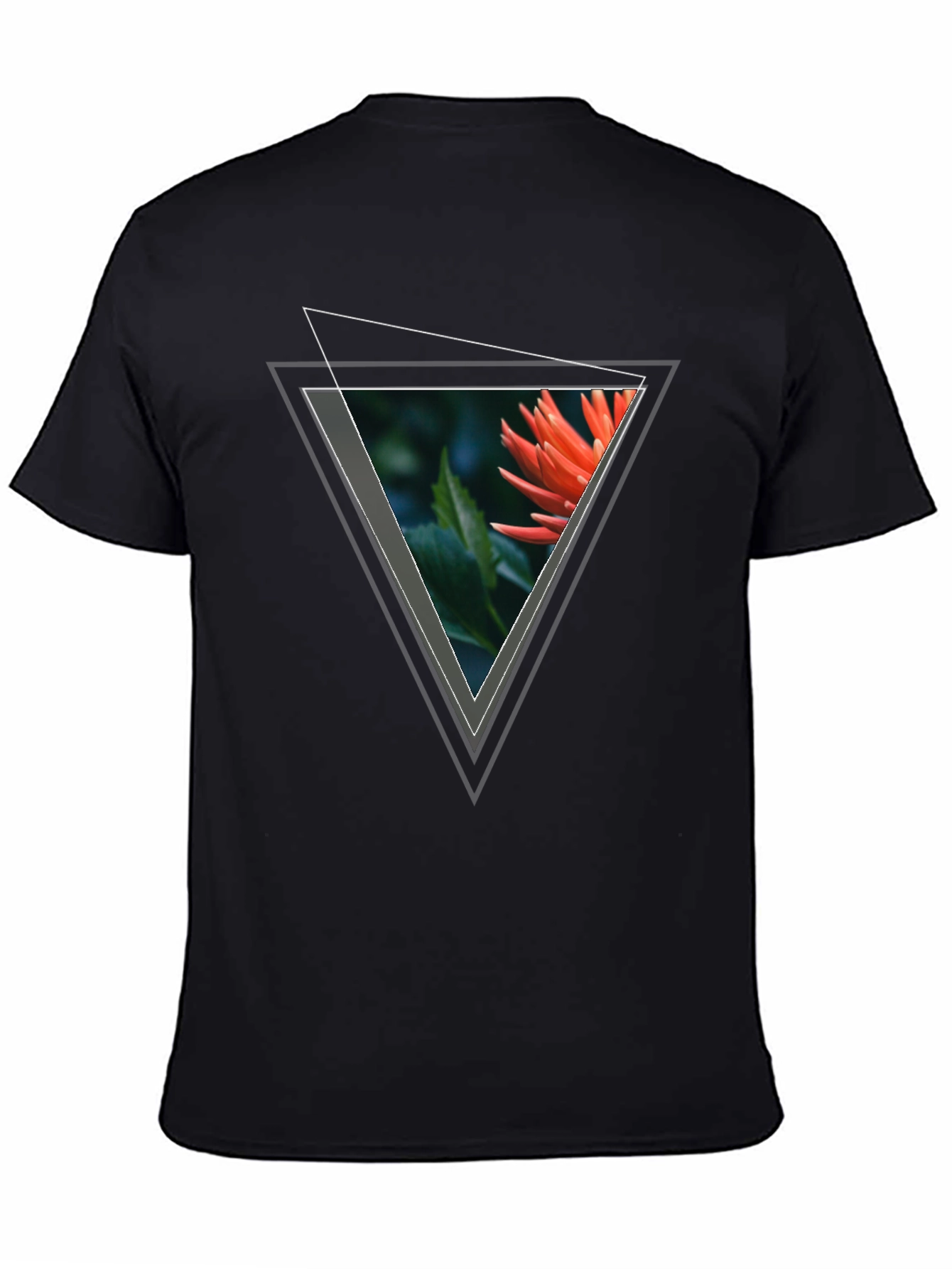 Geometric Floral Triangle Graphic Tee - Black