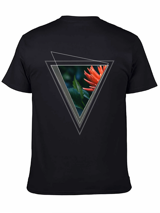 Geometric Floral Triangle Graphic Tee - Black