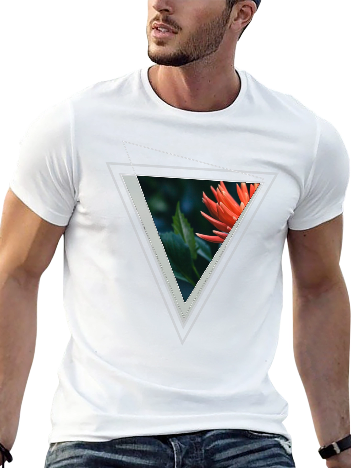 Geometric Floral Triangle Graphic Tee - Black