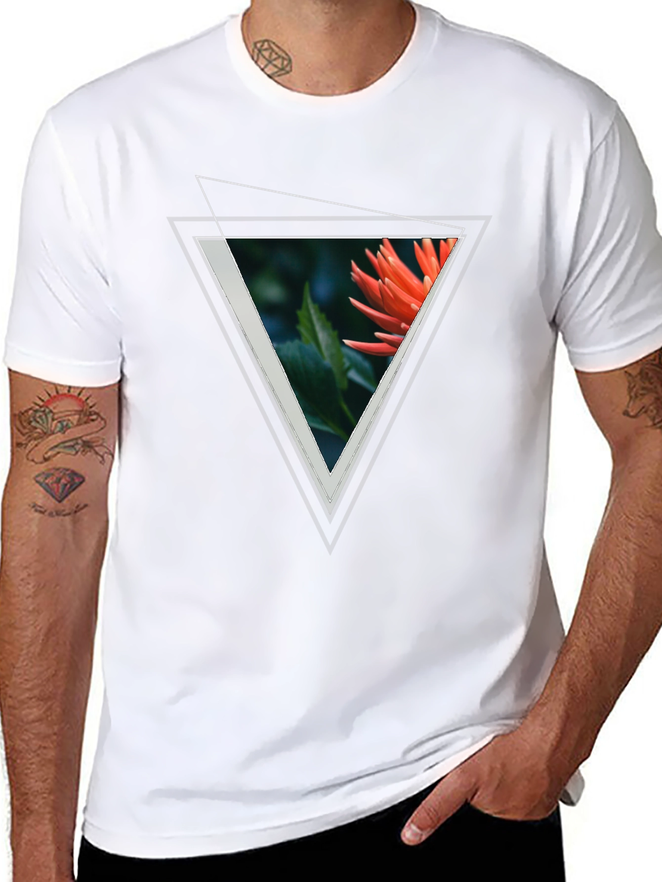 Geometric Floral Triangle Graphic Tee - Black