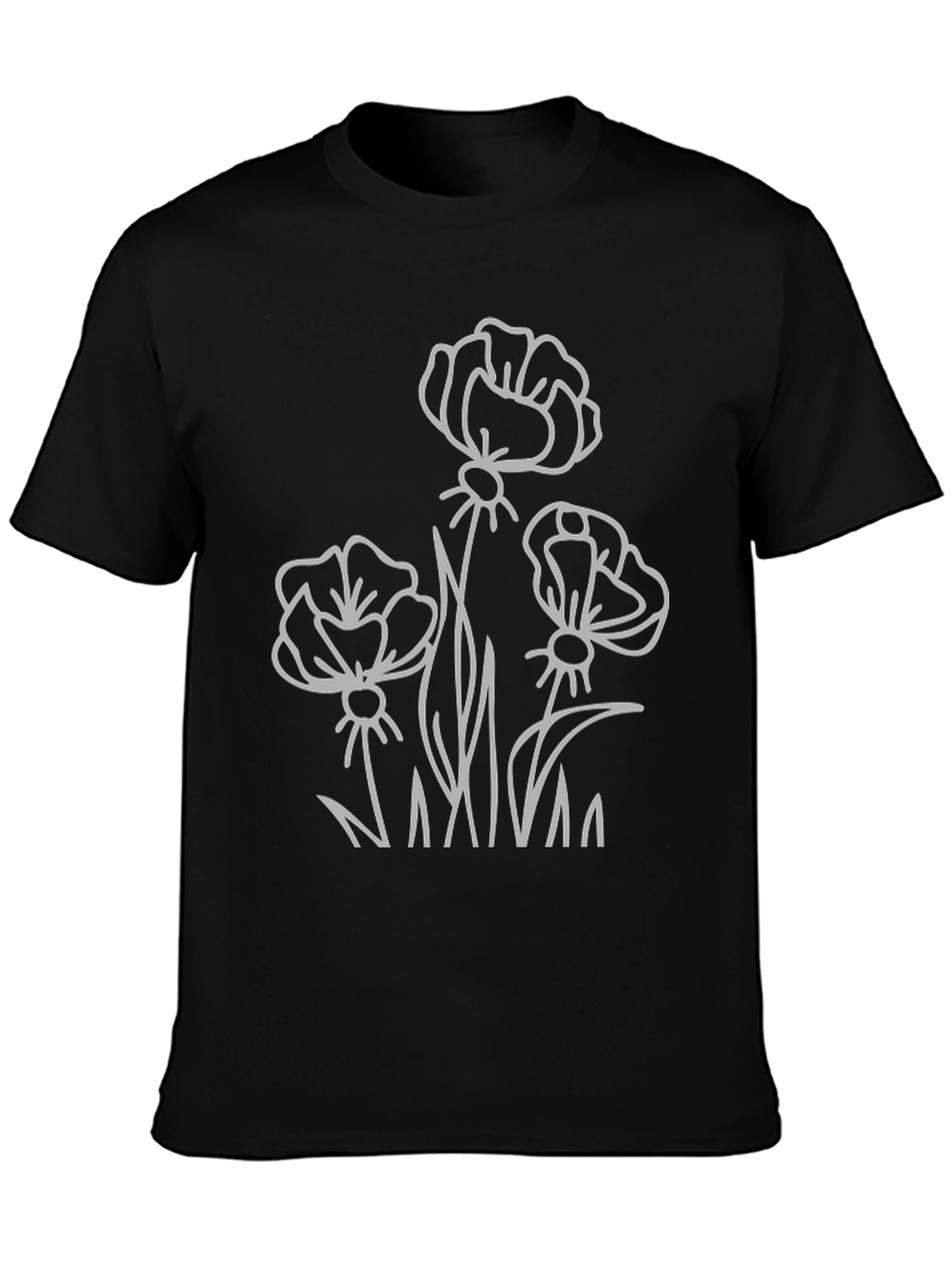 Floral Outline Graphic T-Shirt - Black