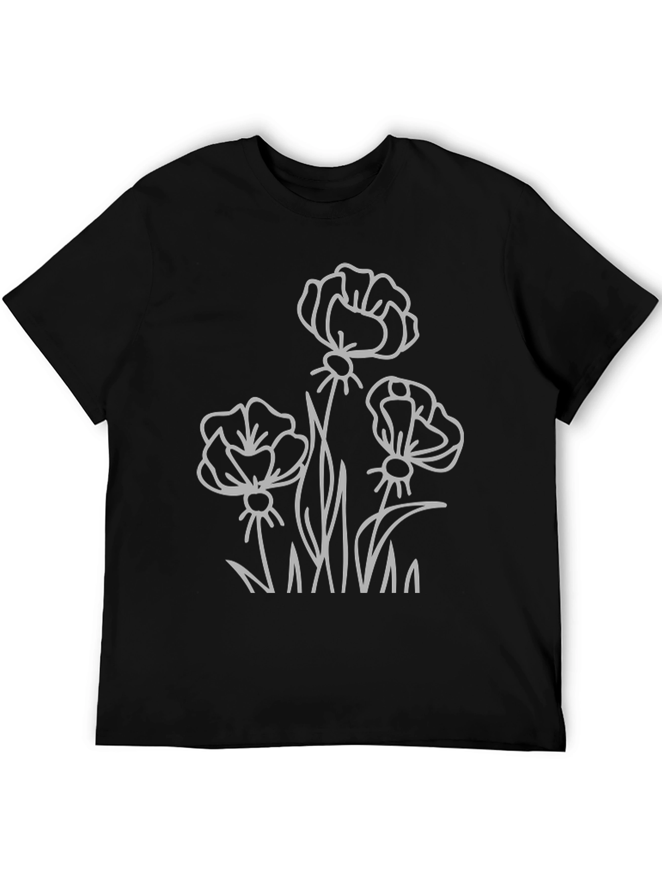 Floral Outline Graphic T-Shirt - Black