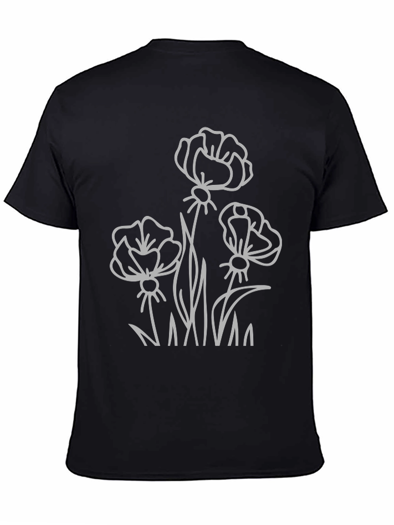 Floral Outline Graphic T-Shirt - Black