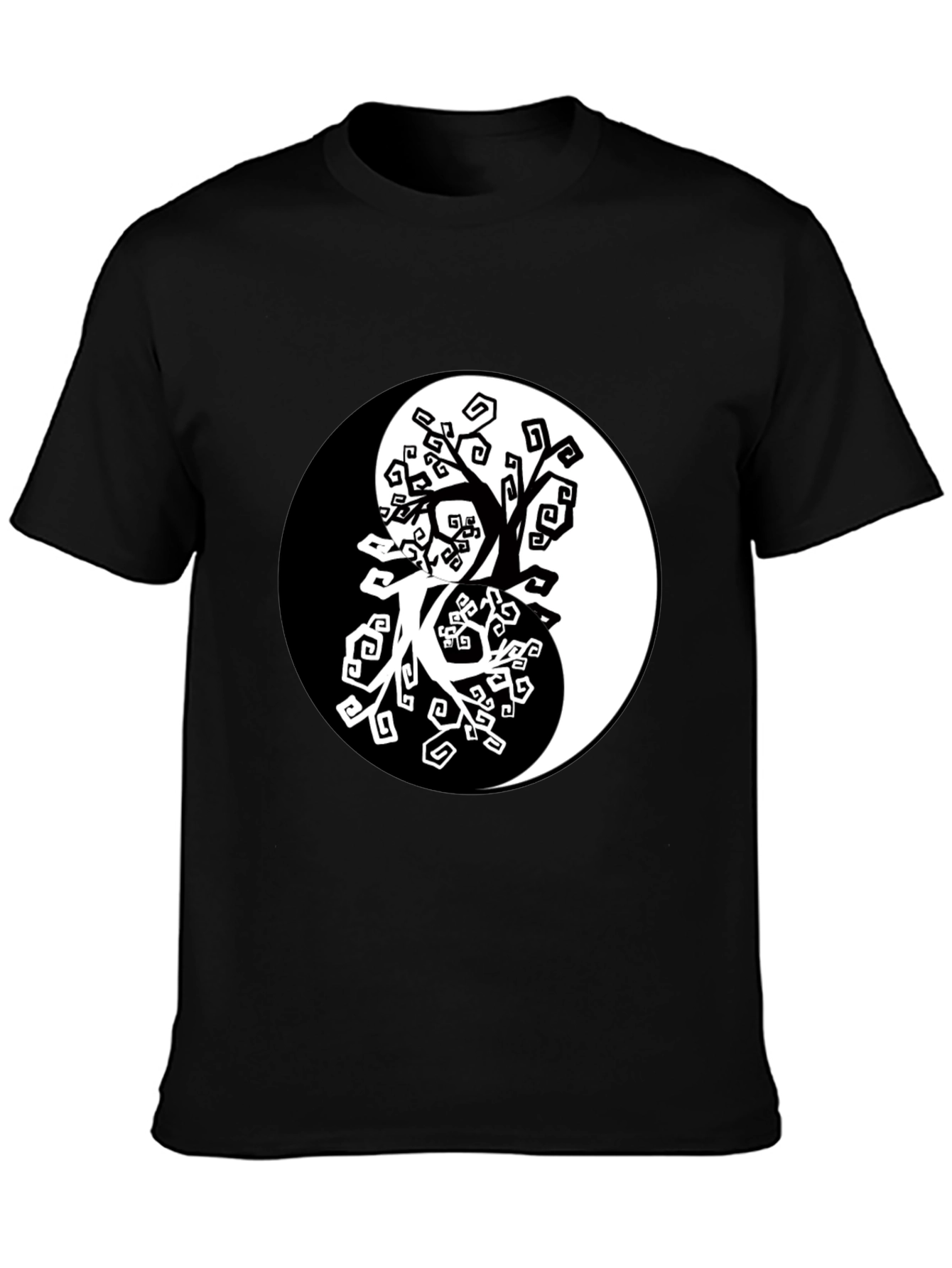 Yin Yang Tree Graphic Black T-Shirt