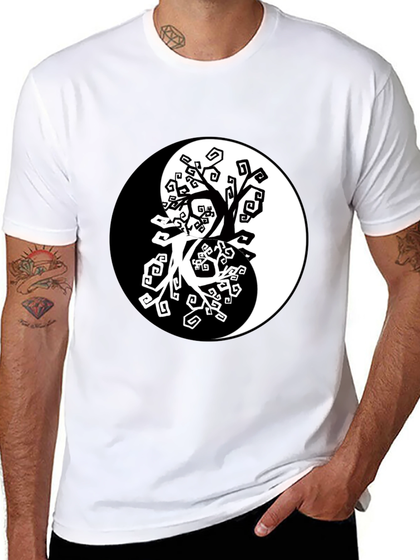 Yin Yang Tree Graphic Black T-Shirt