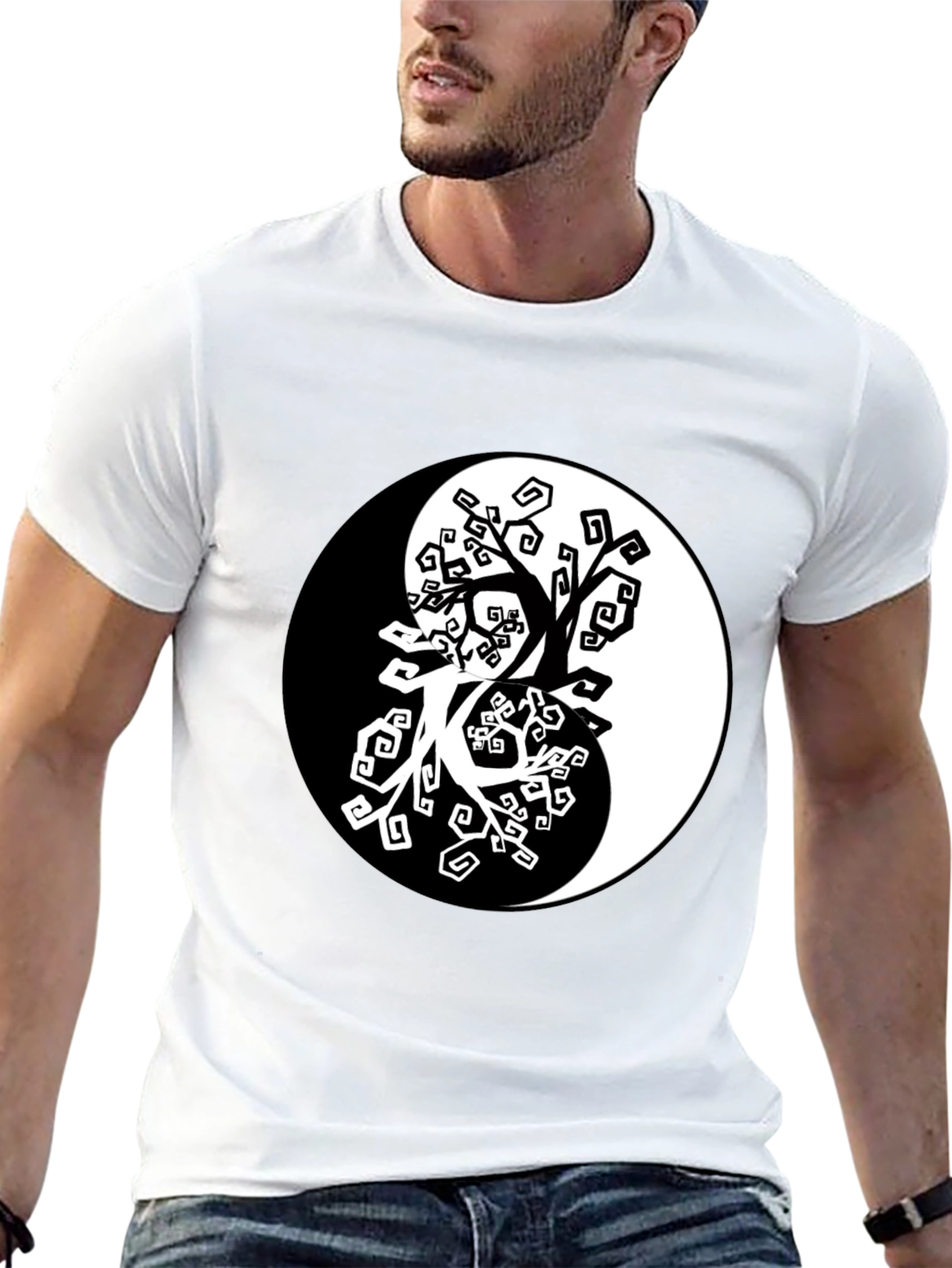 Yin Yang Tree Graphic Black T-Shirt