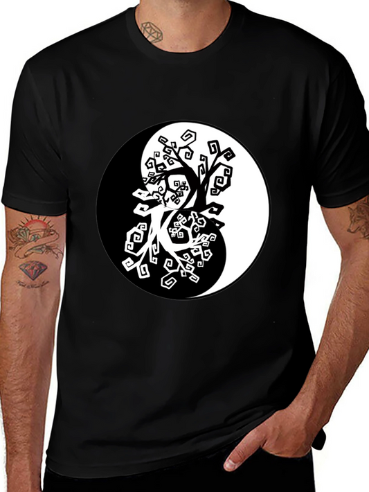 Yin Yang Tree Graphic Black T-Shirt