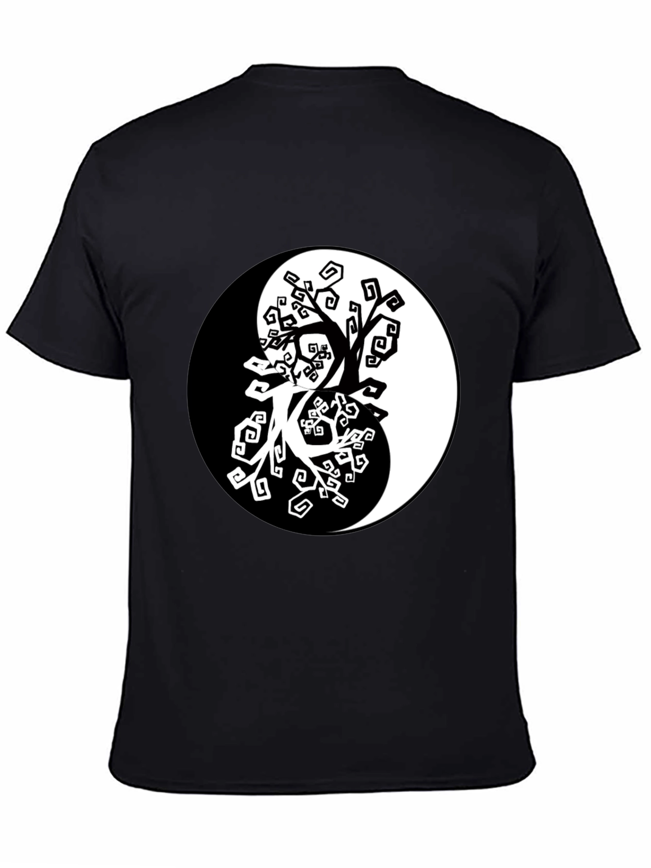 Yin Yang Tree Graphic Black T-Shirt