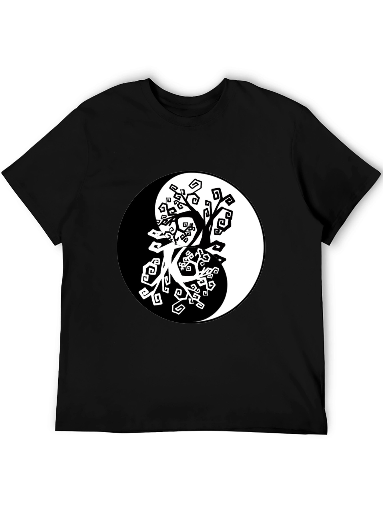 Yin Yang Tree Graphic Black T-Shirt