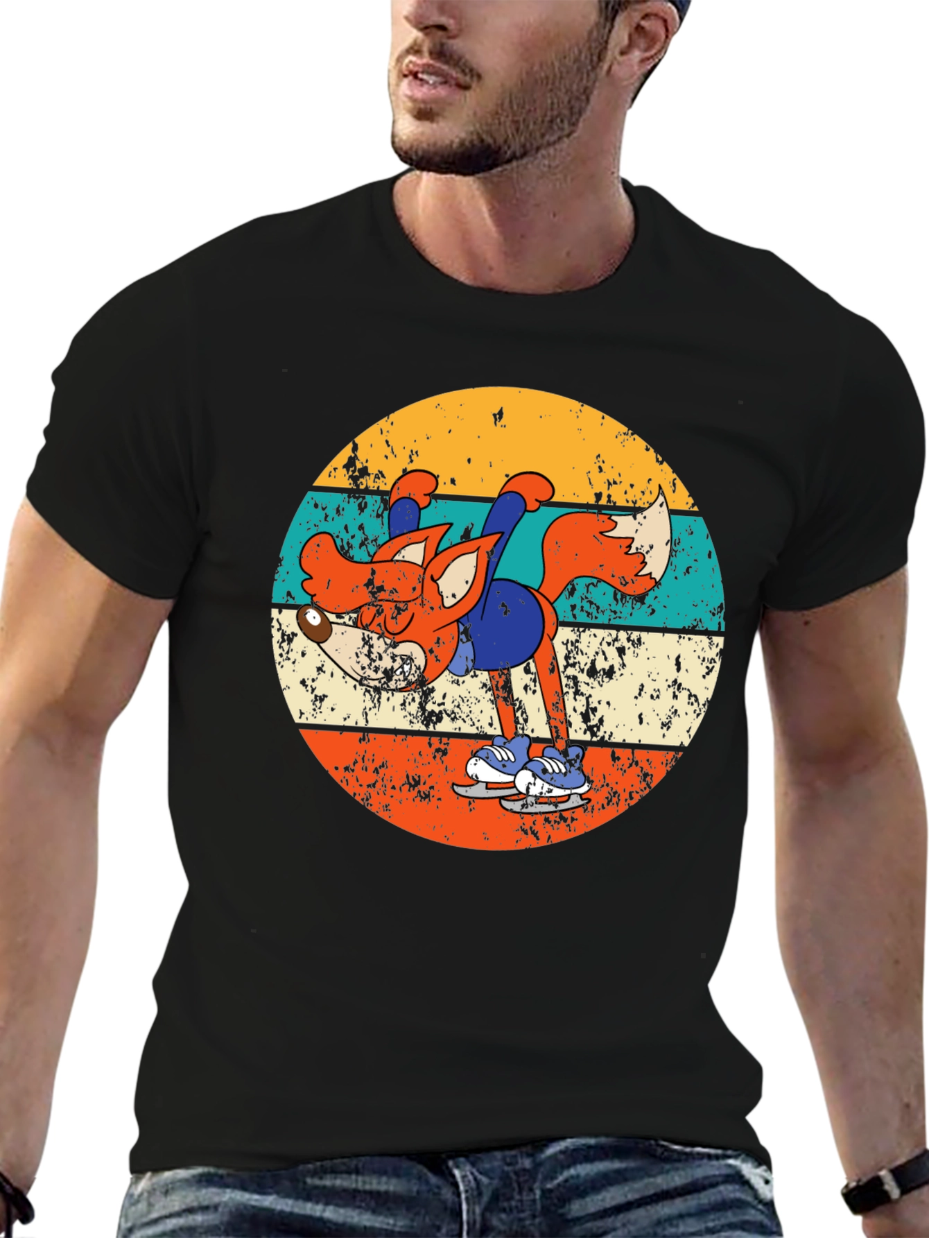 Retro Fox Ice Skating T-Shirt
