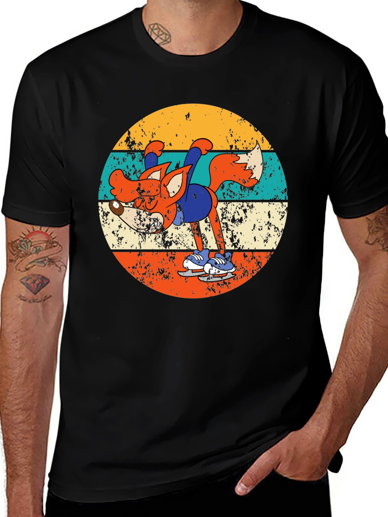 Retro Fox Ice Skating T-Shirt