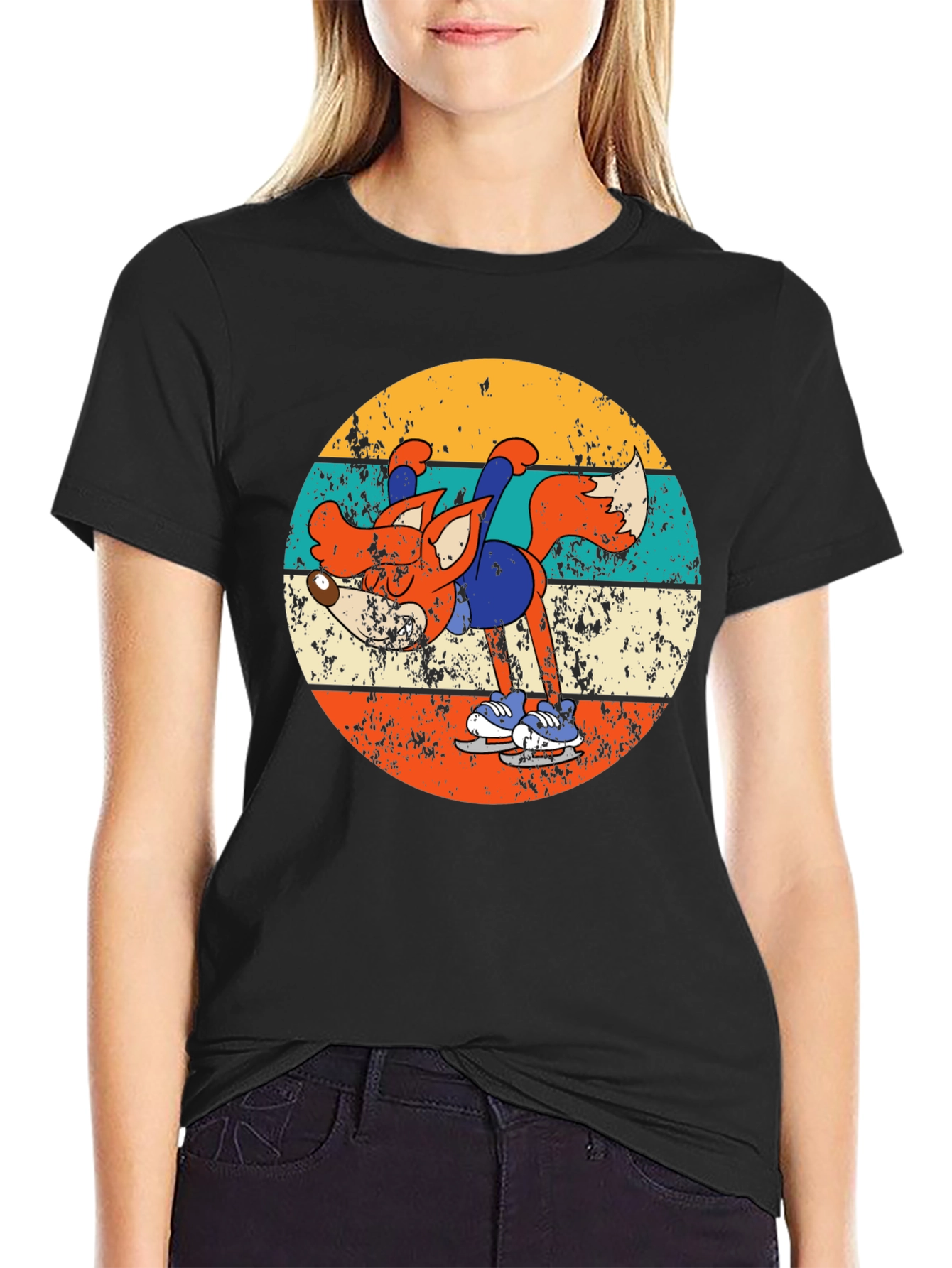 Retro Fox Ice Skating T-Shirt