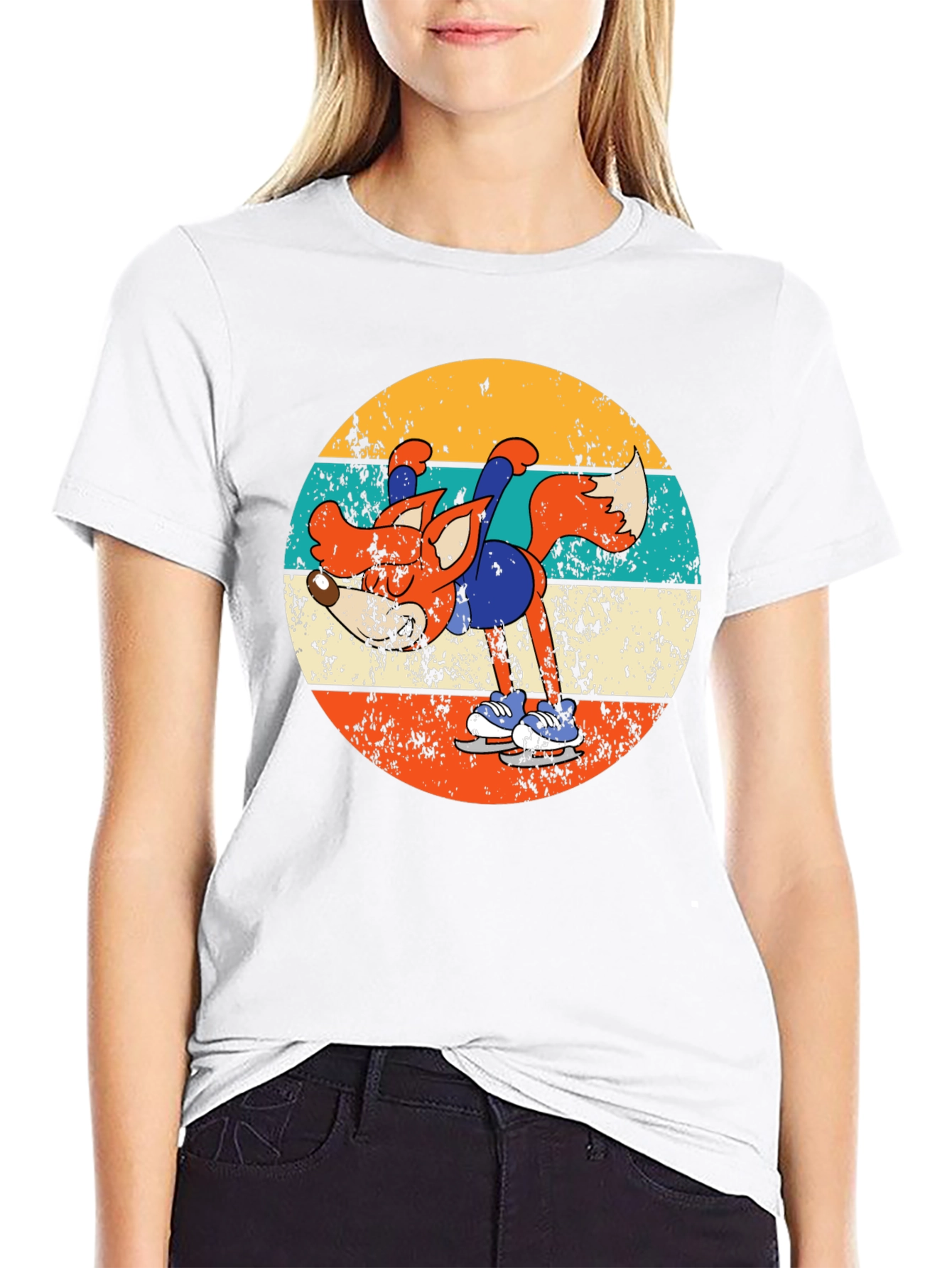 Retro Fox Ice Skating T-Shirt