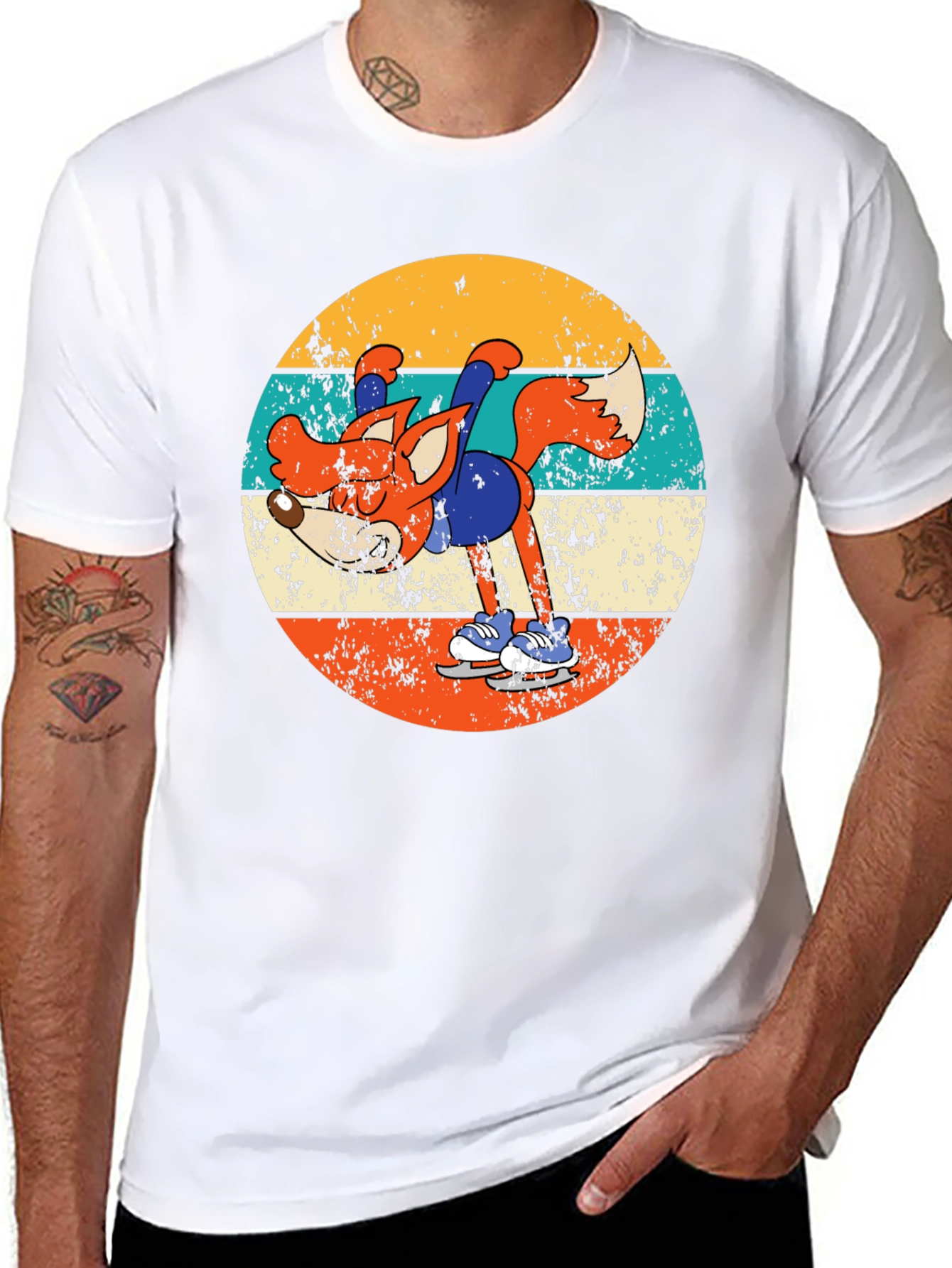 Retro Fox Ice Skating T-Shirt