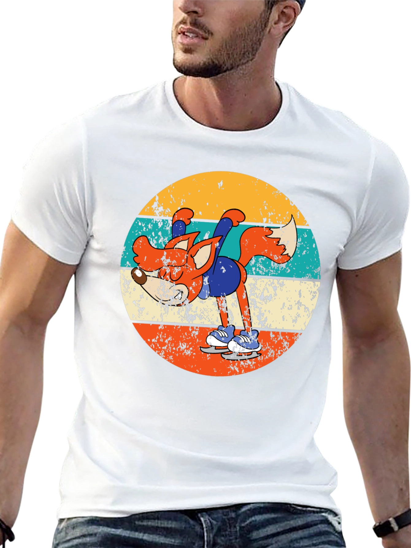 Retro Fox Ice Skating T-Shirt