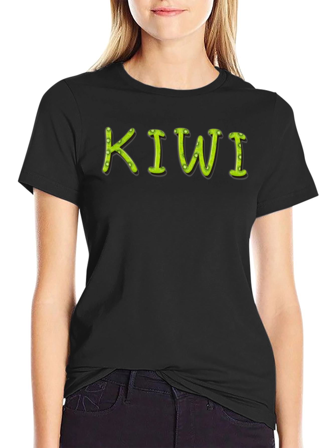 Kiwi Fruit Text Graphic Black T-Shirt