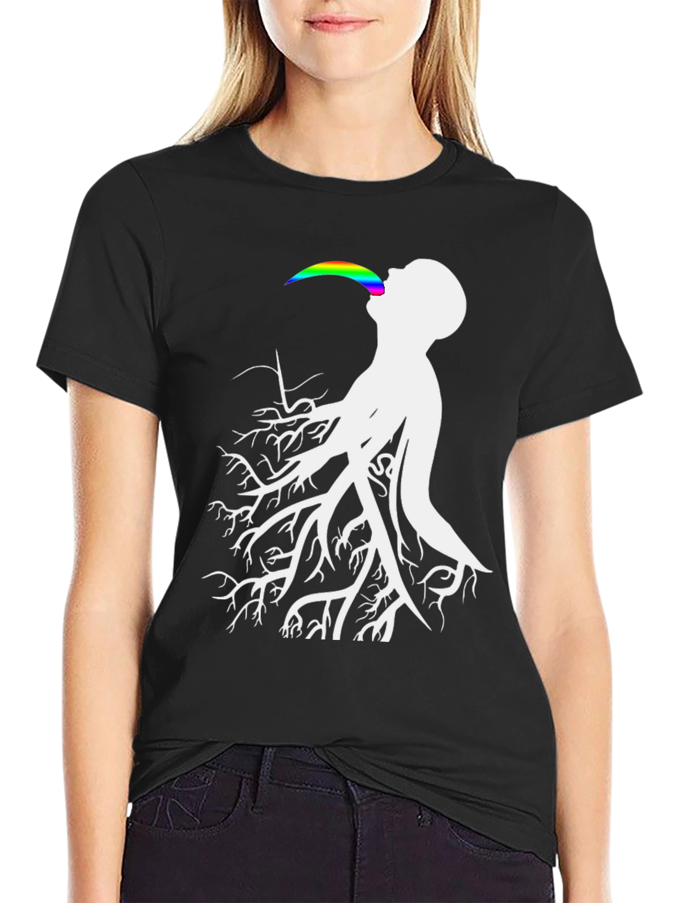 Tree Roots Rainbow Tongue Black T-Shirt