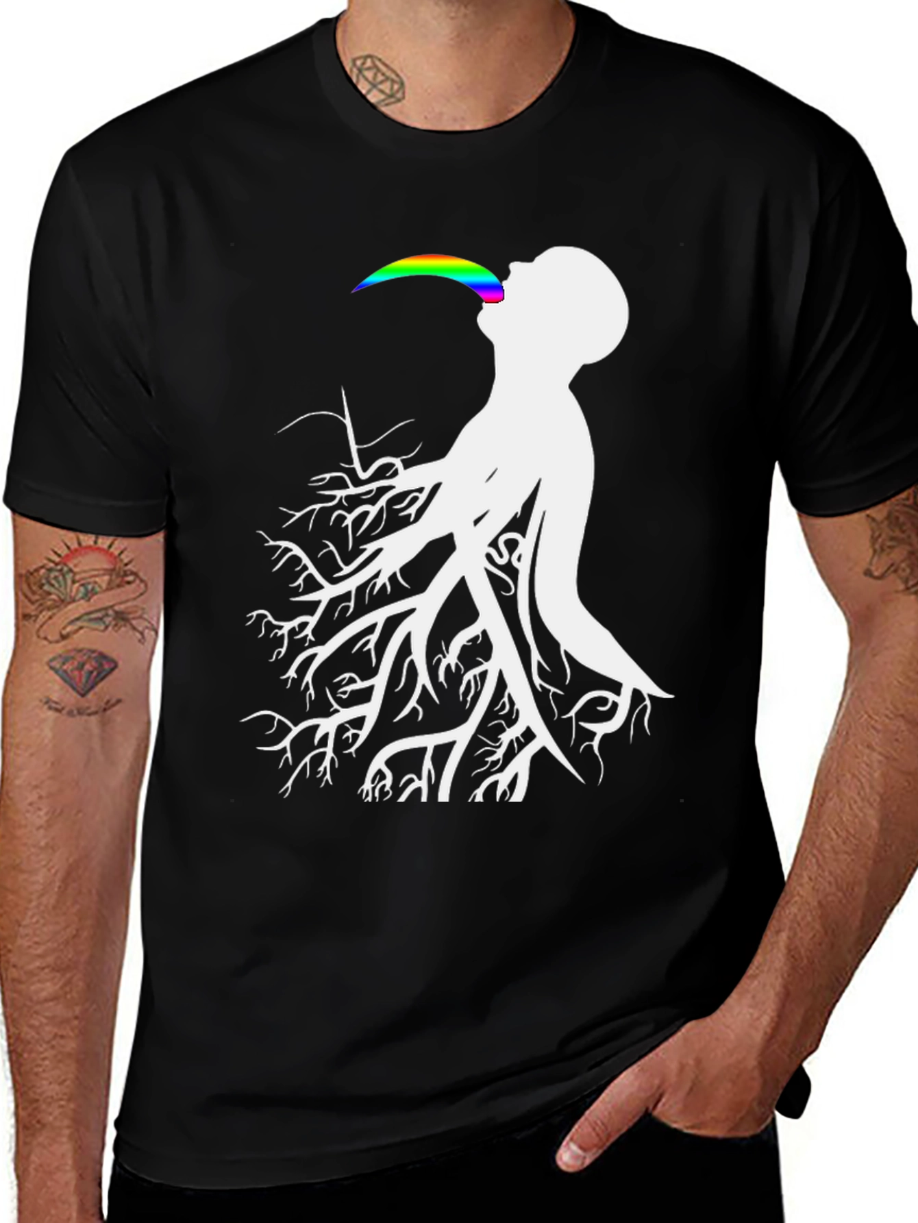 Tree Roots Rainbow Tongue Black T-Shirt