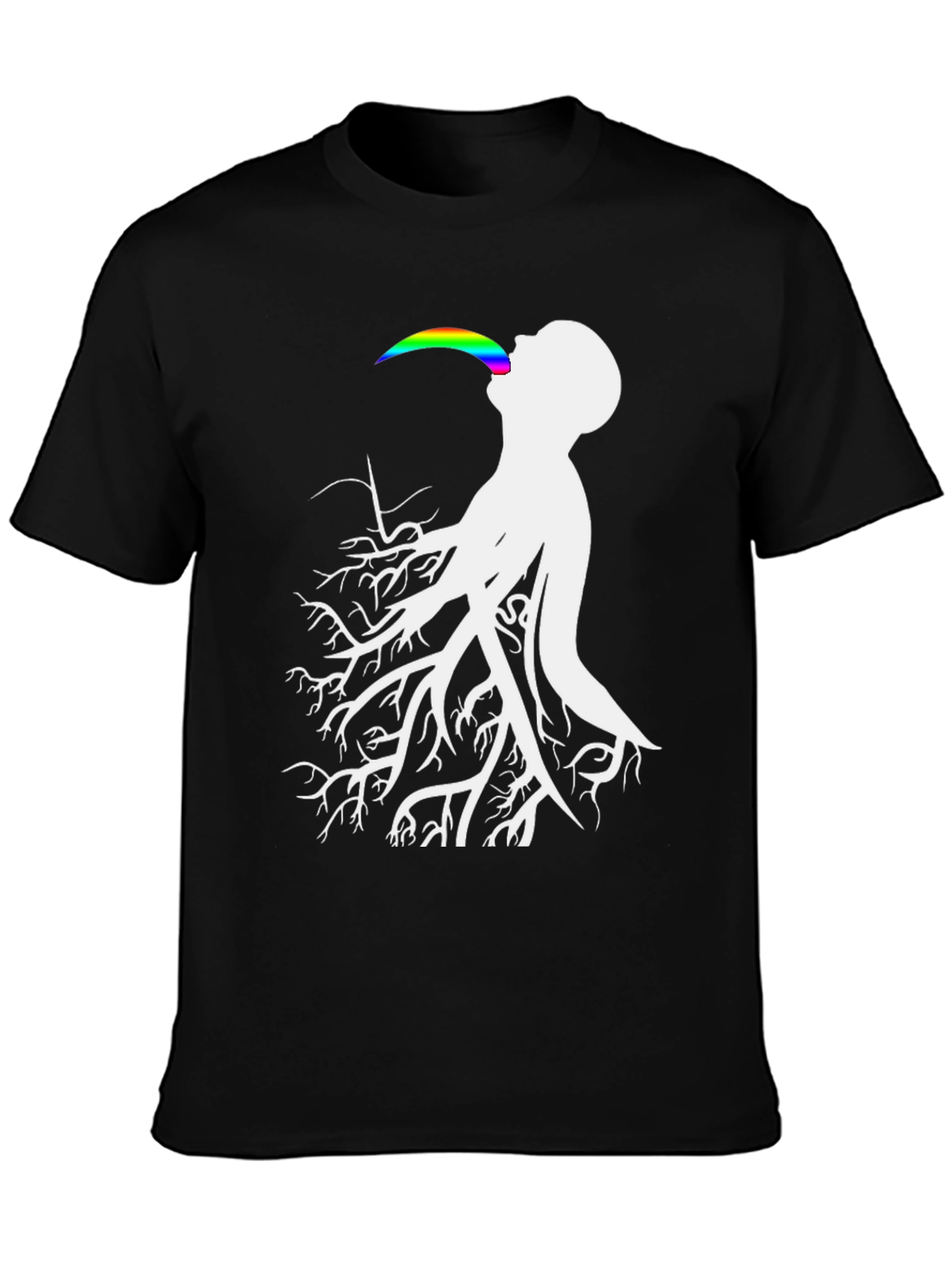 Tree Roots Rainbow Tongue Black T-Shirt