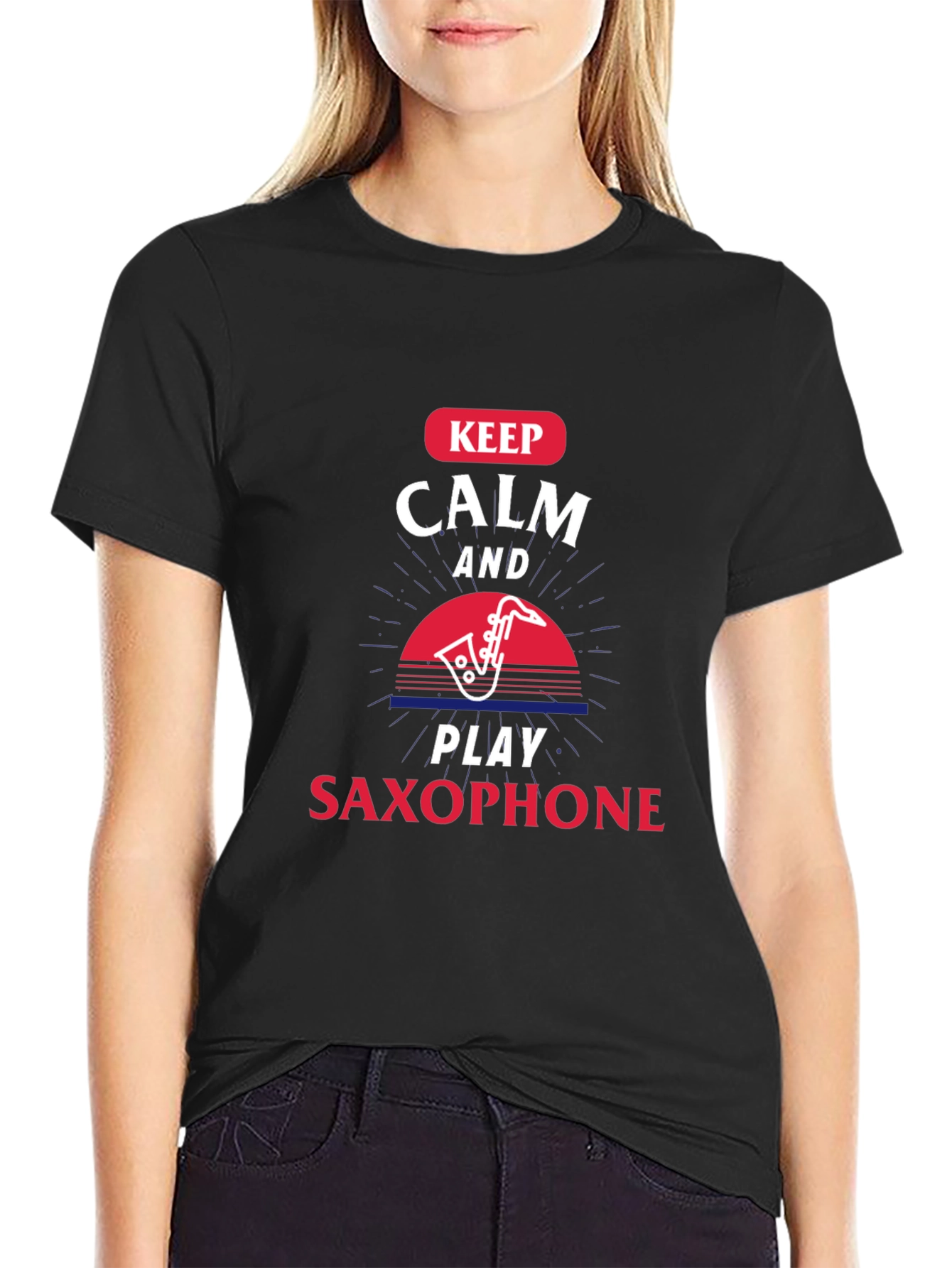 Keep Calm Play Saxophone Black T-Shirt
