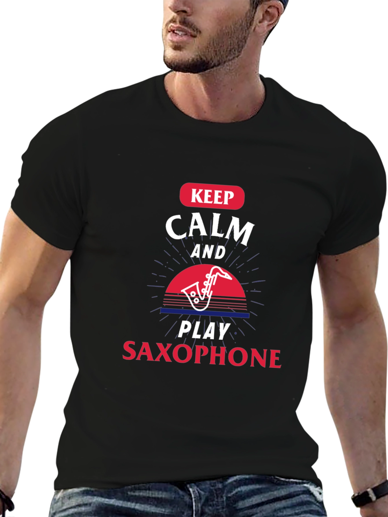 Keep Calm Play Saxophone Black T-Shirt