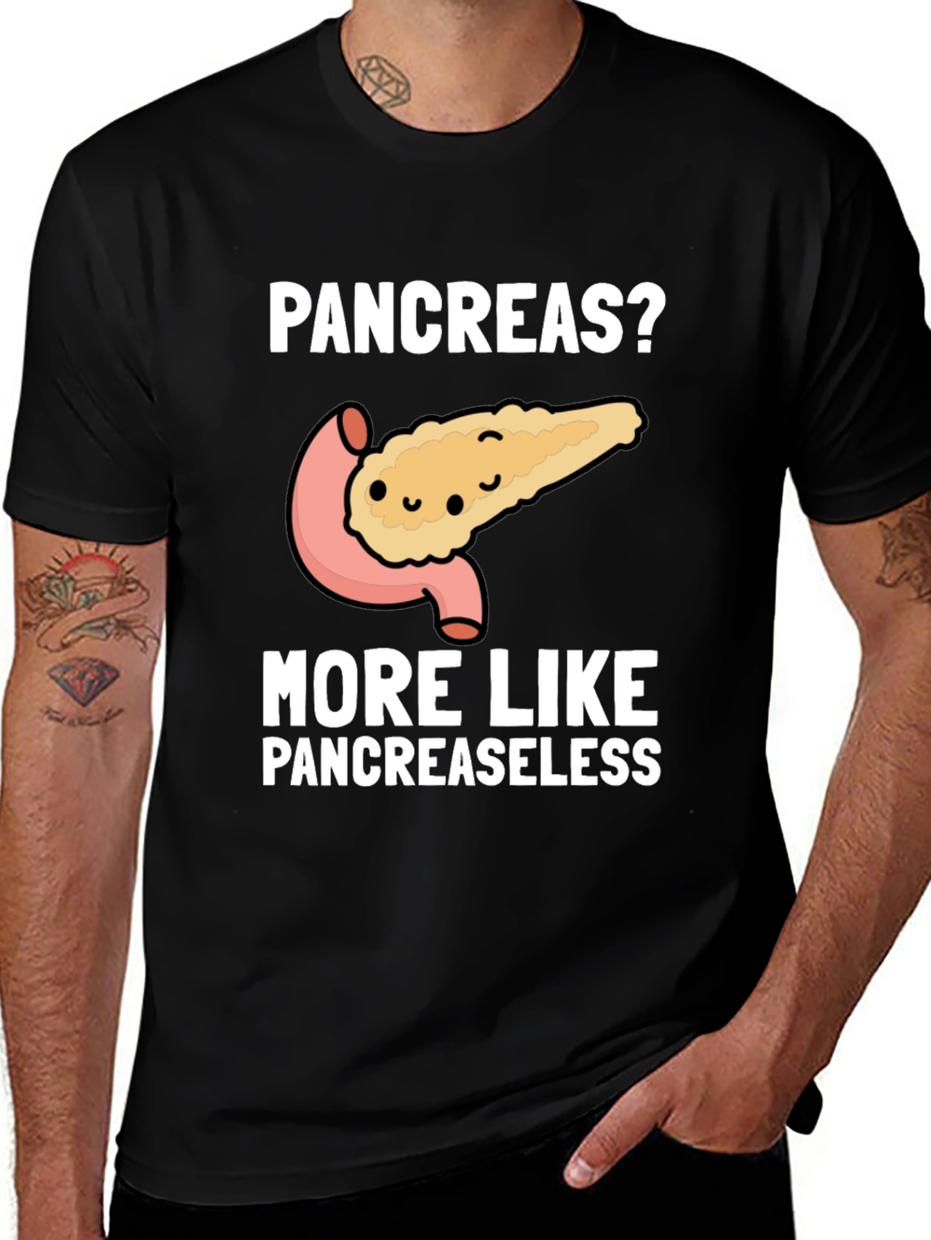 Pancreas Humor T-Shirt - Pancreaseless Black Tee