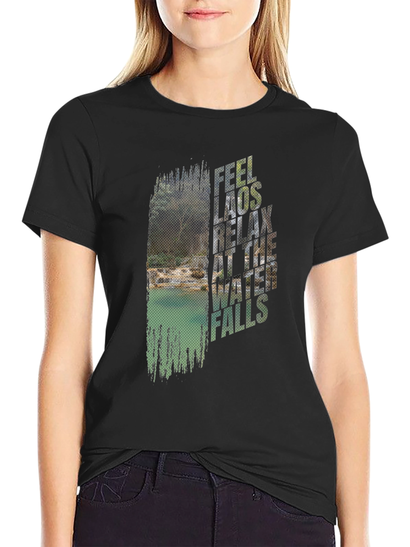 Feel Laos Relax Waterfall Graphic T-Shirt
