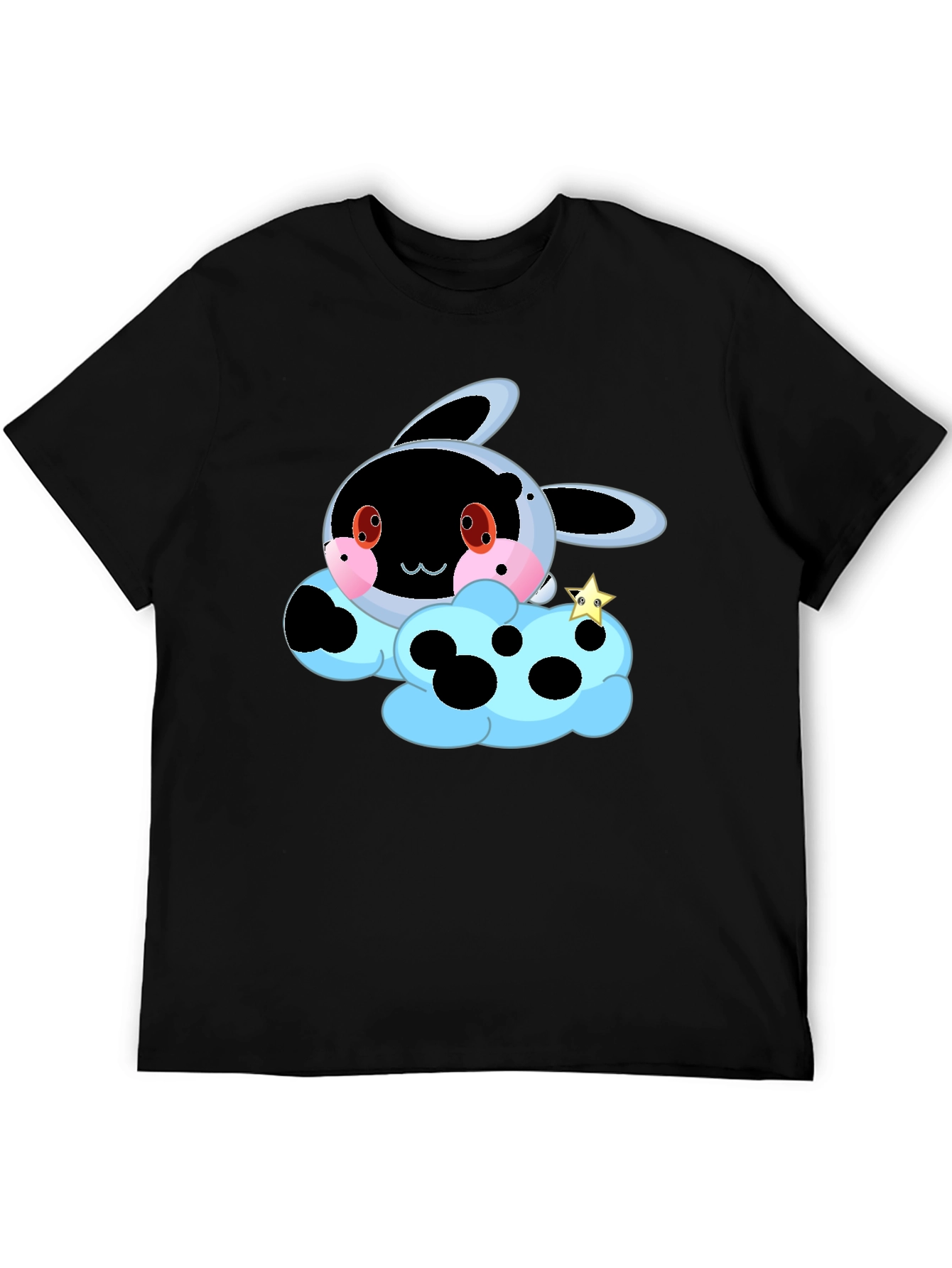 Cute Cartoon Cloud T-Shirt - Black