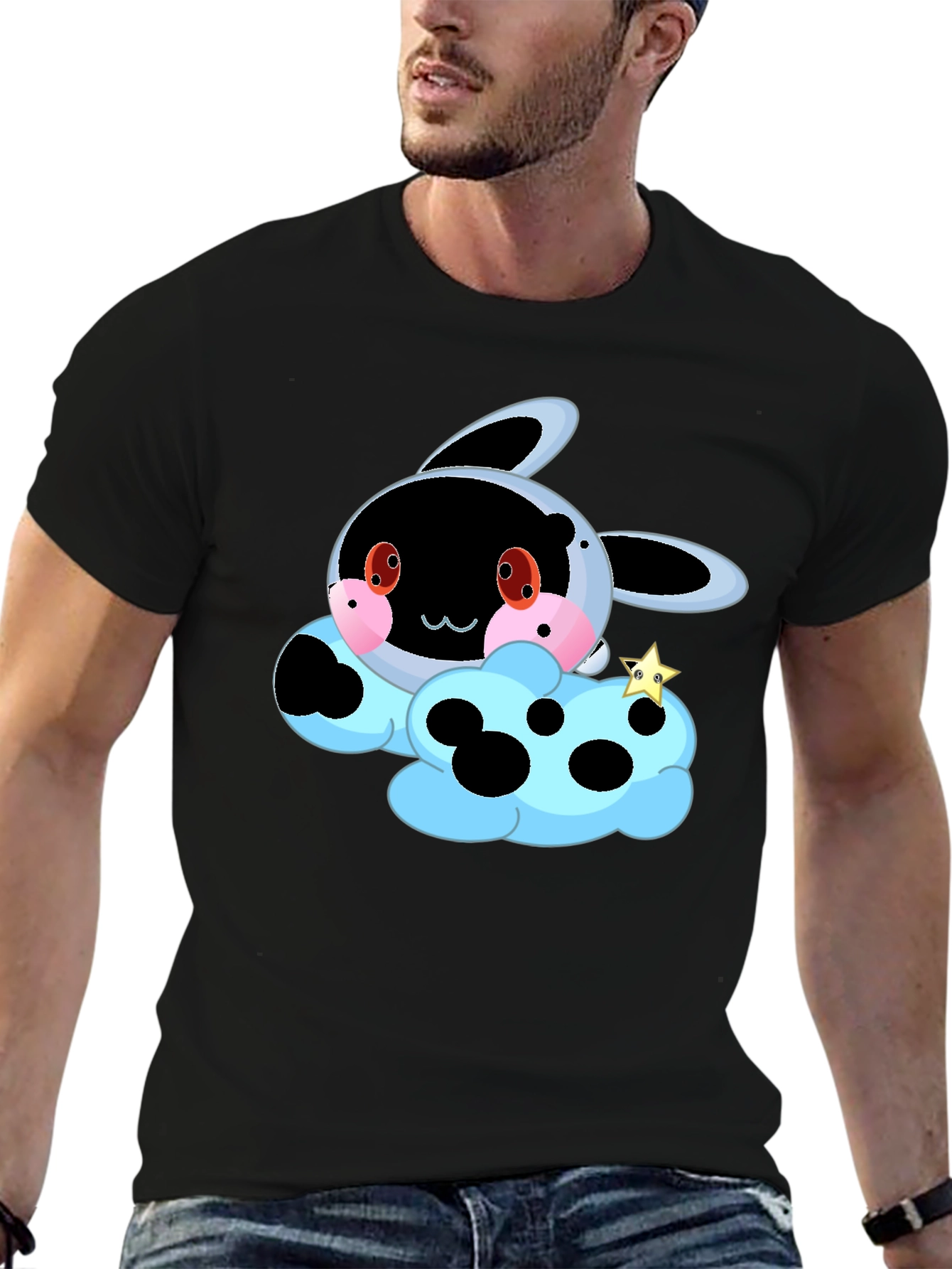 Cute Cartoon Cloud T-Shirt - Black