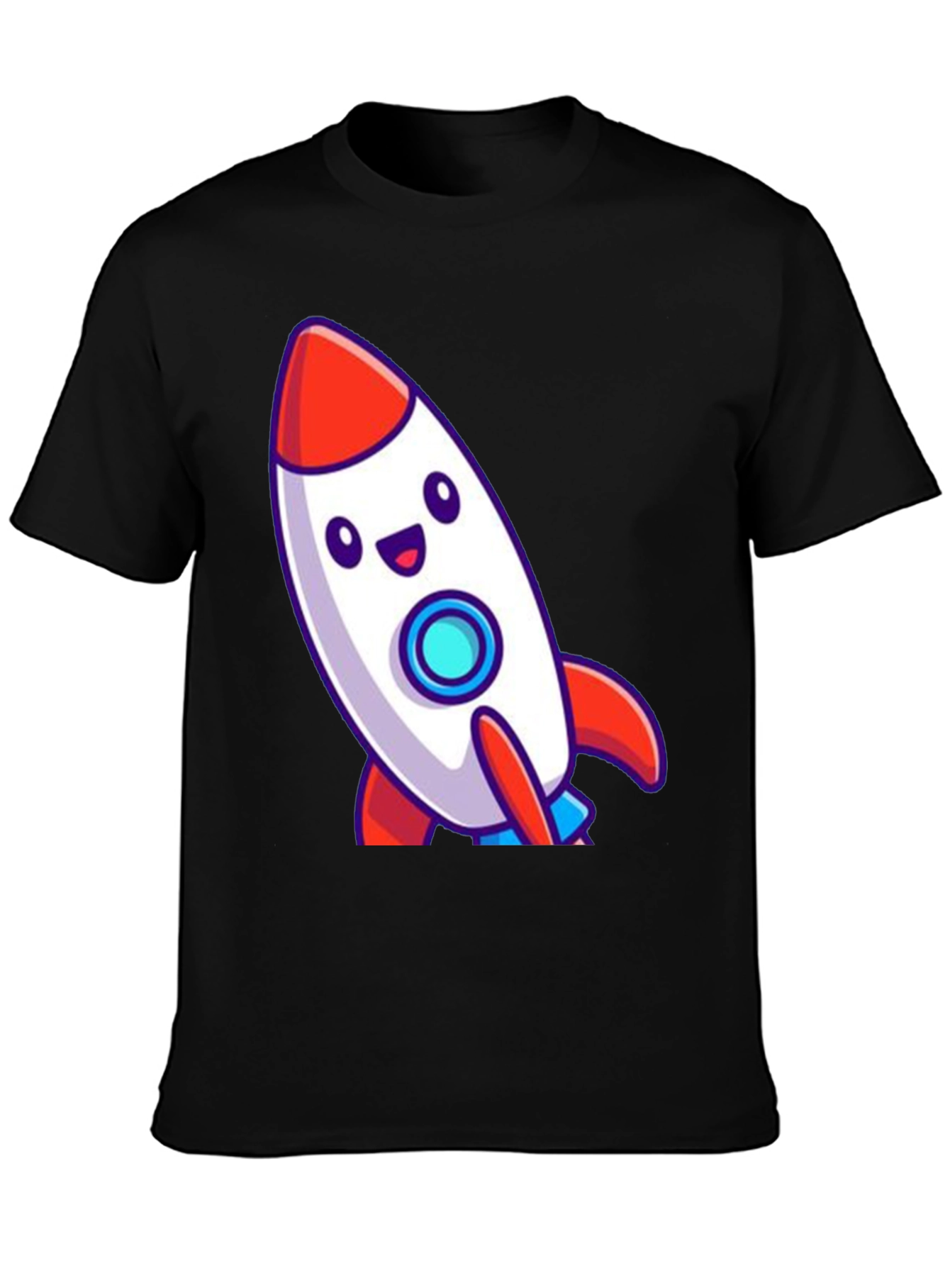 Cute Cartoon Rocket T-Shirt - Black Cotton Blend