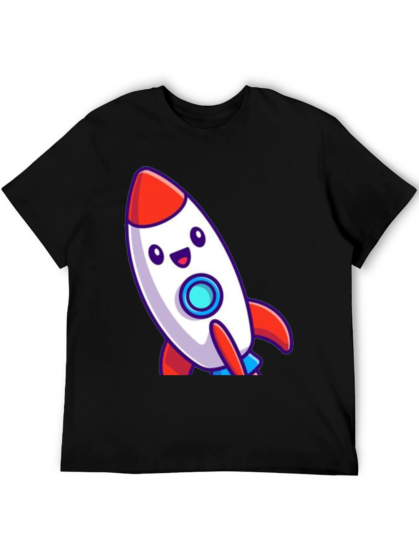 Cute Cartoon Rocket T-Shirt - Black Cotton Blend