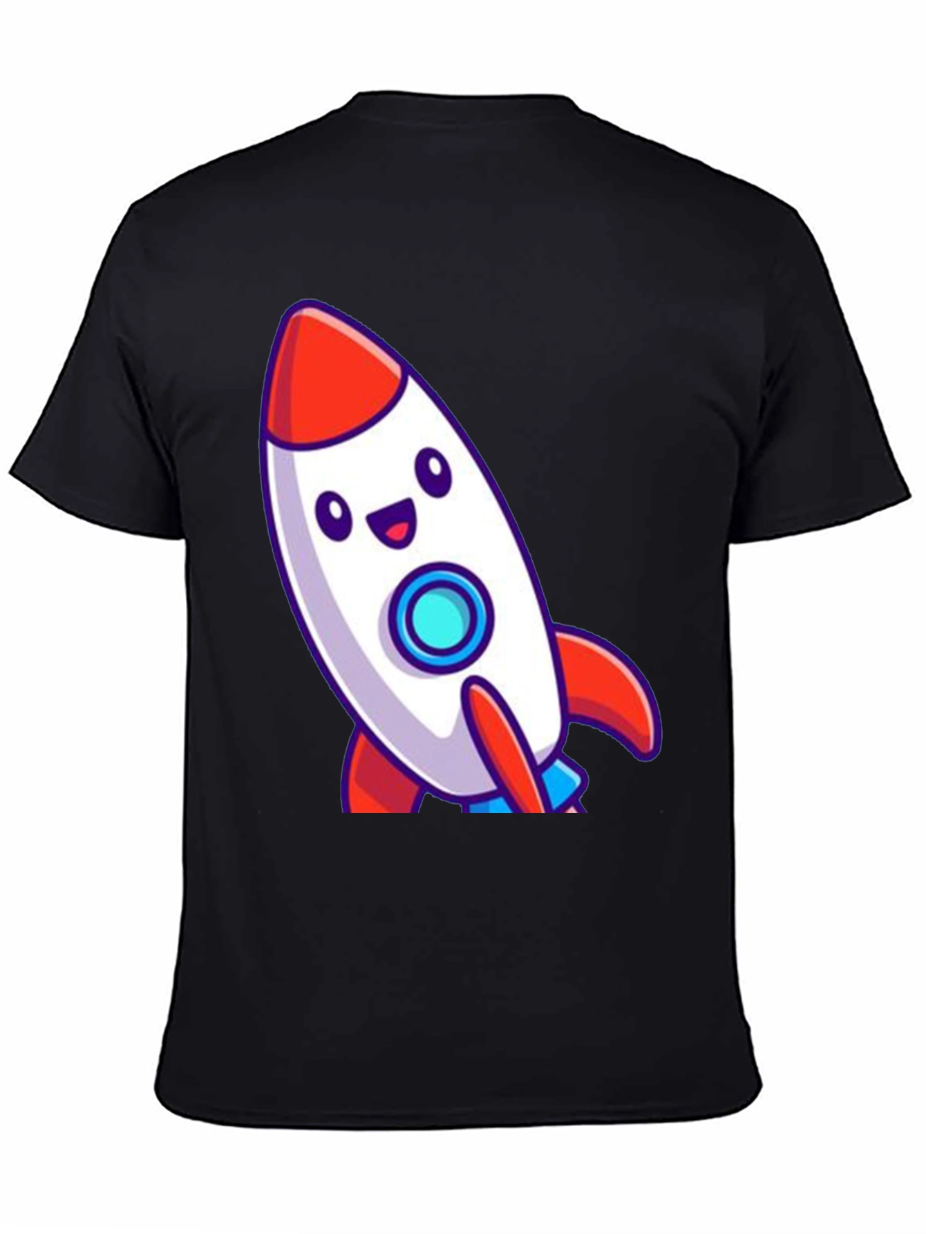 Cute Cartoon Rocket T-Shirt - Black Cotton Blend