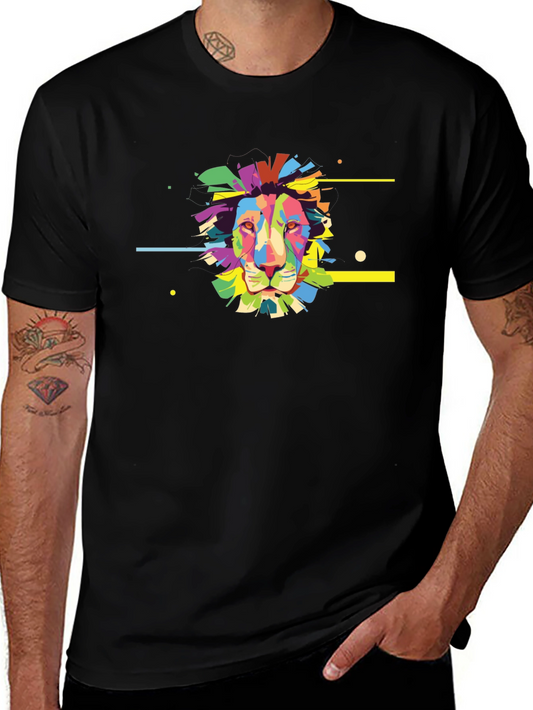 Abstract Lion Graphic Black T-Shirt