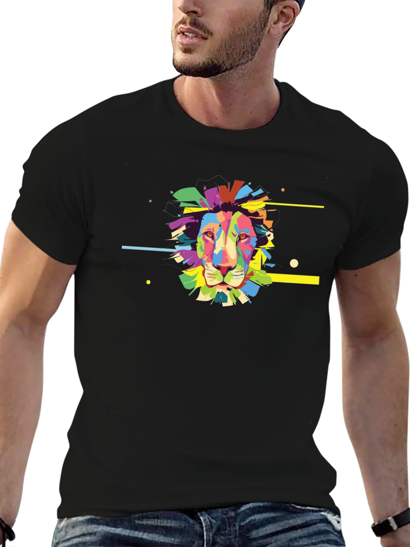 Abstract Lion Graphic Black T-Shirt