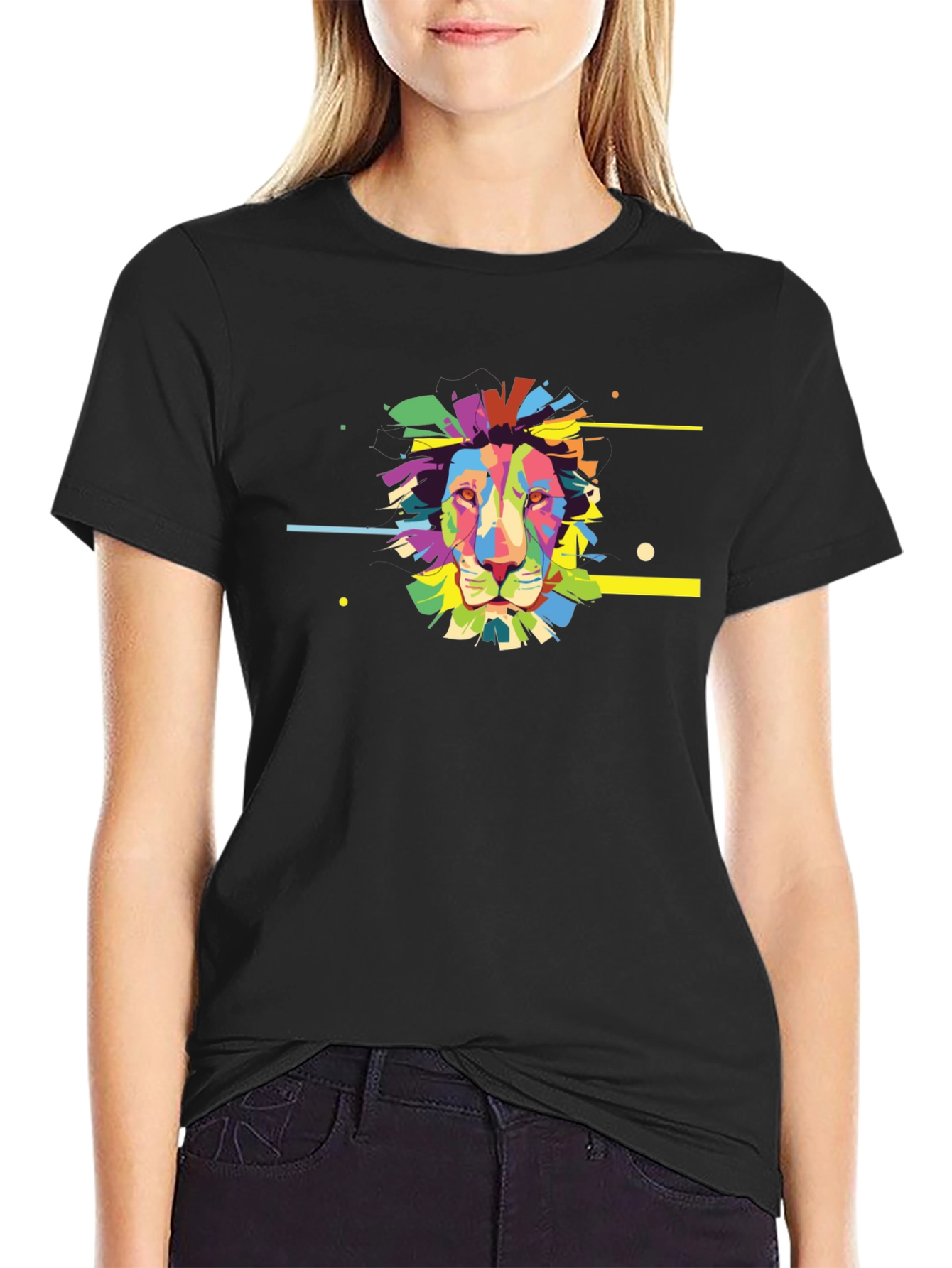 Abstract Lion Graphic Black T-Shirt