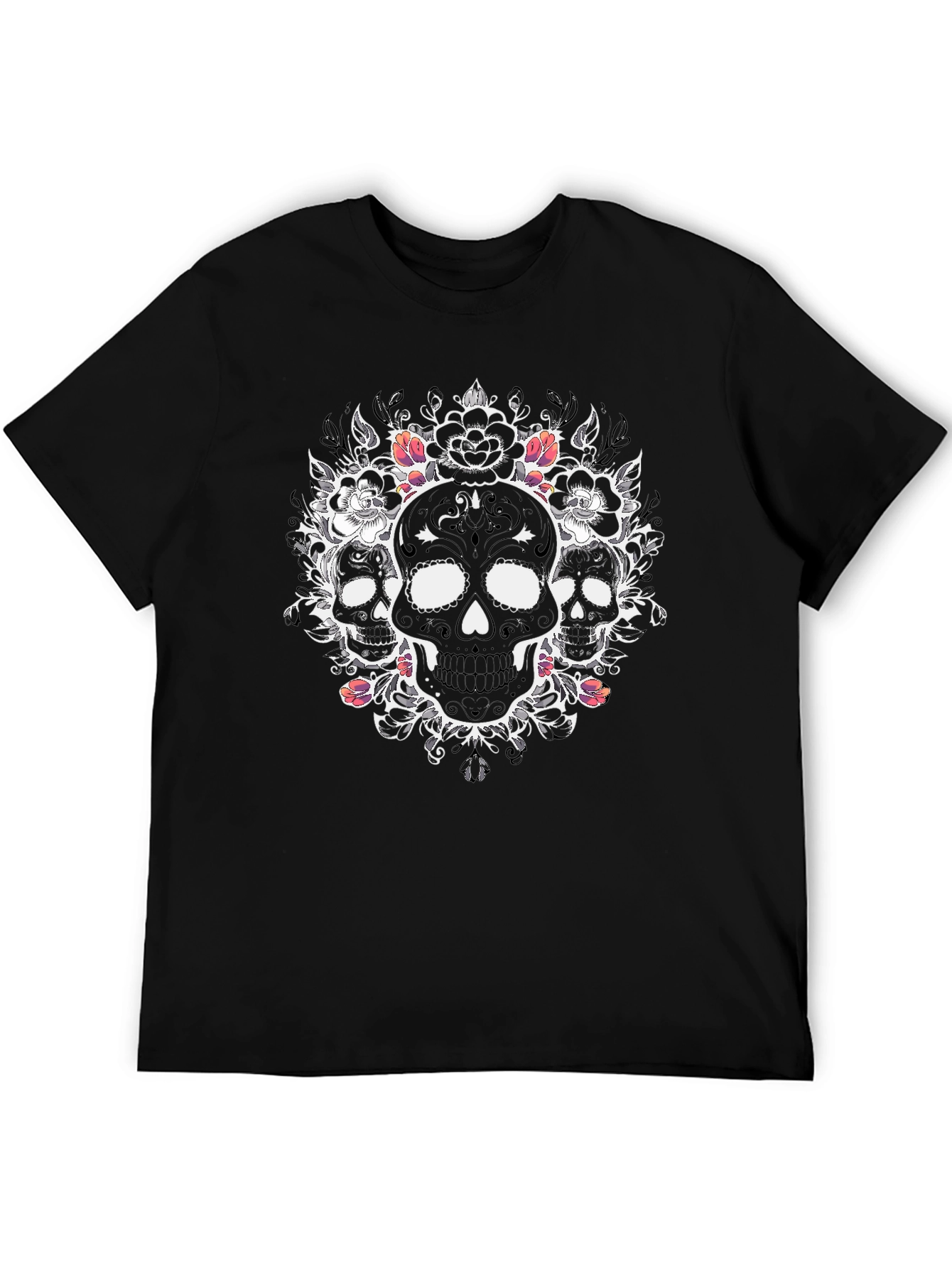 Skull Floral Graphic Tee - Mens Black T-Shirt