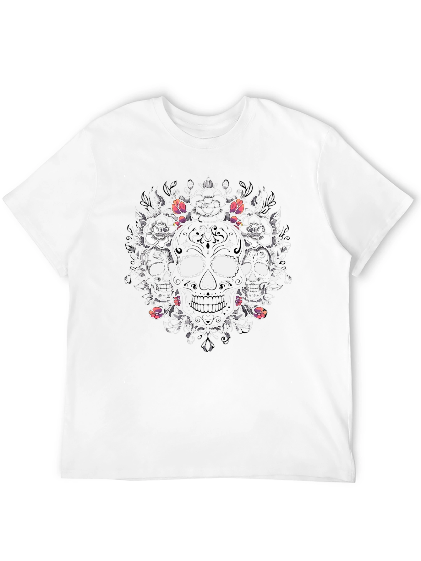 Skull Floral Graphic Tee - Mens Black T-Shirt
