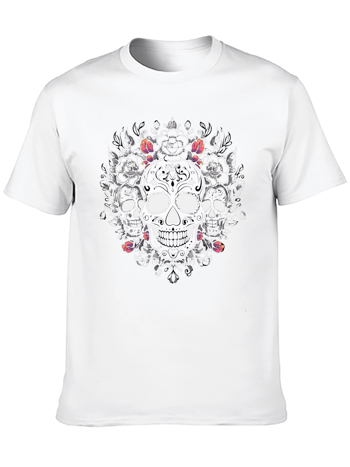 Skull Floral Graphic Tee - Mens Black T-Shirt