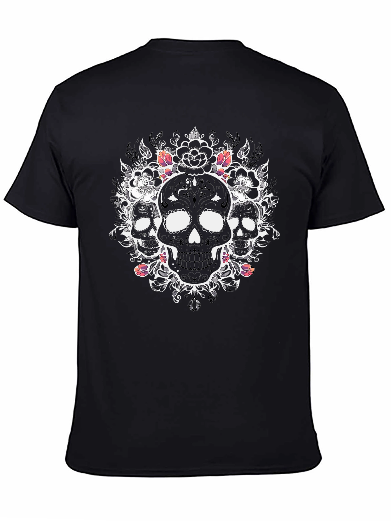 Skull Floral Graphic Tee - Mens Black T-Shirt