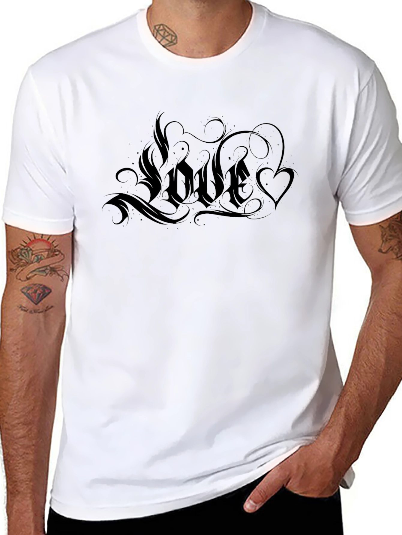 Love Graphic Tee - Black Crew Neck Casual Shirt
